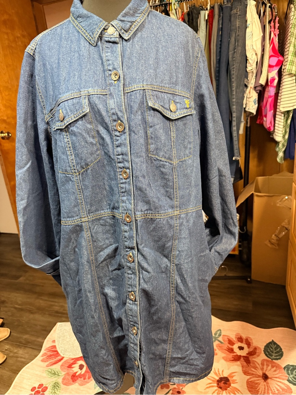Frye Denim Button-Up dress w/ pockets western casual fall work cozy plus size XL